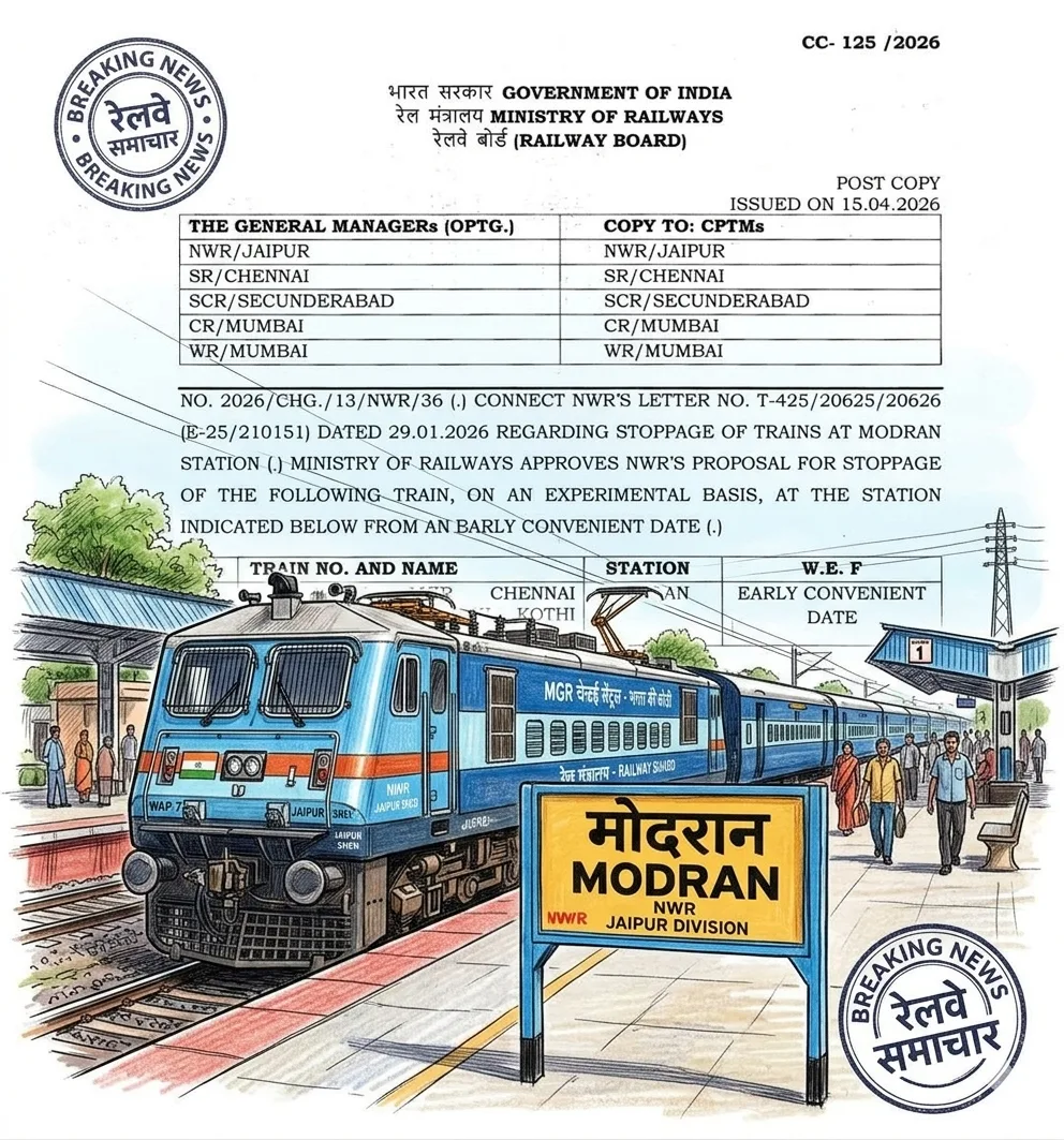 एक्सक्लूसिव: मोदरान स्टेशन पर अब रुकेगी चेन्नई-भगत की कोठी एक्सप्रेस, रेलवे बोर्ड ने दी बड़ी सौगात