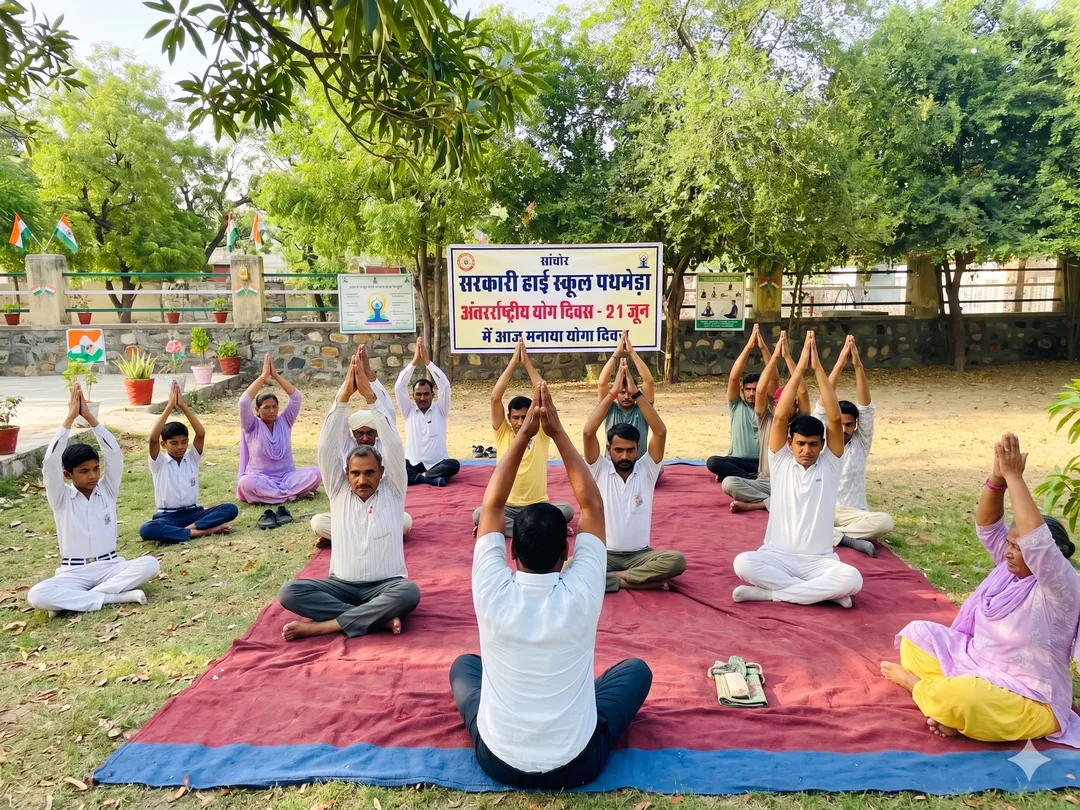 पथमेड़ा स्कूल में योग दिवस की धूम: 'करो योग, रहो निरोग' के संकल्प के साथ स्टाफ ने किया सामूहिक योगाभ्यास