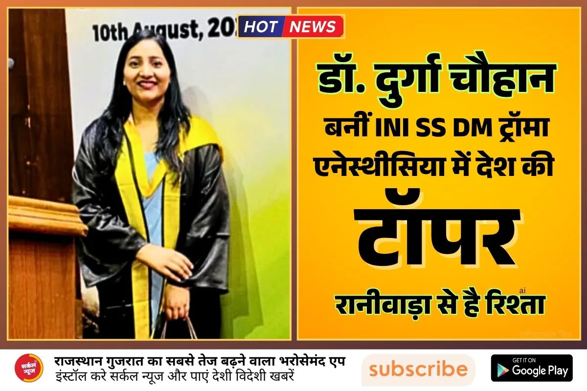 🌟 भारत को मिली एक और नायिका! रानीवाड़ा से है रिश्ता 🌟 डॉ. दुर्गा चौहान बनीं INI SS DM ट्रॉमा एनेस्थीसिया में देश की टॉपर