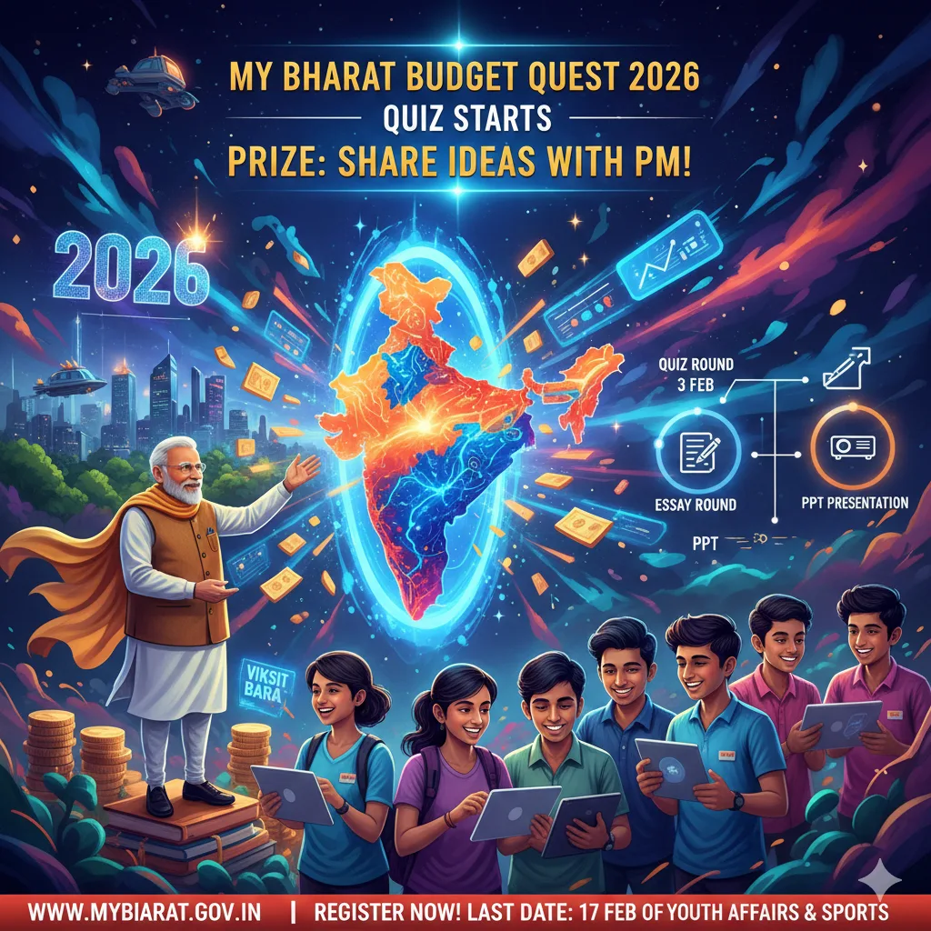 माय भारत पोर्टल पर 'बजट क्वेस्ट 2026' प्रश्नोत्तरी शुरू: विजेता युवाओं को मिलेगा प्रधानमंत्री के समक्ष विचार साझा करने का अवसर
