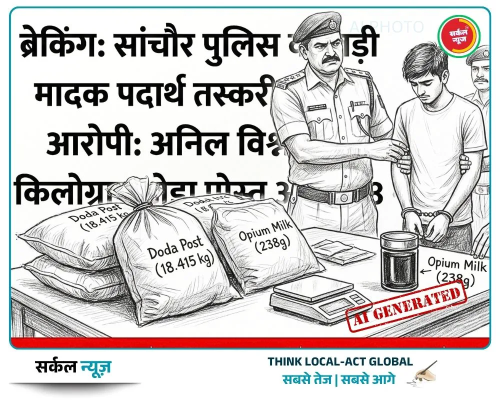 मादक पदार्थ तस्करी के खिलाफ सांचौर पुलिस की बड़ी कार्रवाई: 18 किलो डोडा पोस्त और अफीम के दूध के साथ तस्कर गिरफ्तार