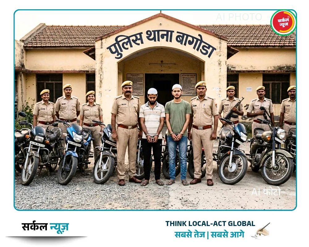 बागोड़ा पुलिस की बड़ी कामयाबी: अंतरराज्यीय बाइक चोर गिरोह का पर्दाफाश, 12 मोटरसाइकिलें बरामद