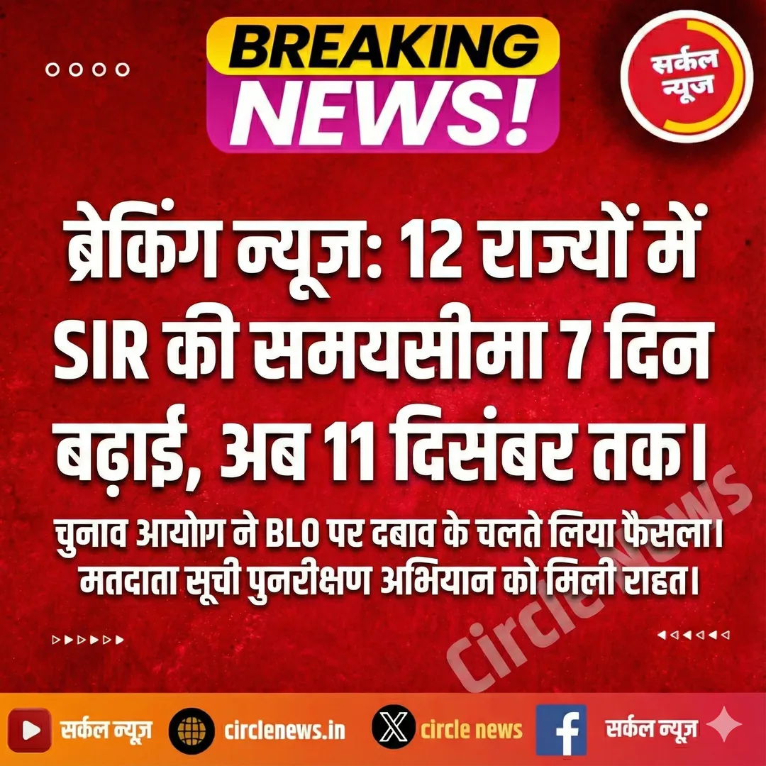 बड़ी खबर: चुनाव आयोग ने दी बड़ी राहत, वोटर लिस्ट पुनरीक्षण की तारीख 7 दिन बढ़ी; अब 11 दिसंबर तक घर-घर होगा सर्वे