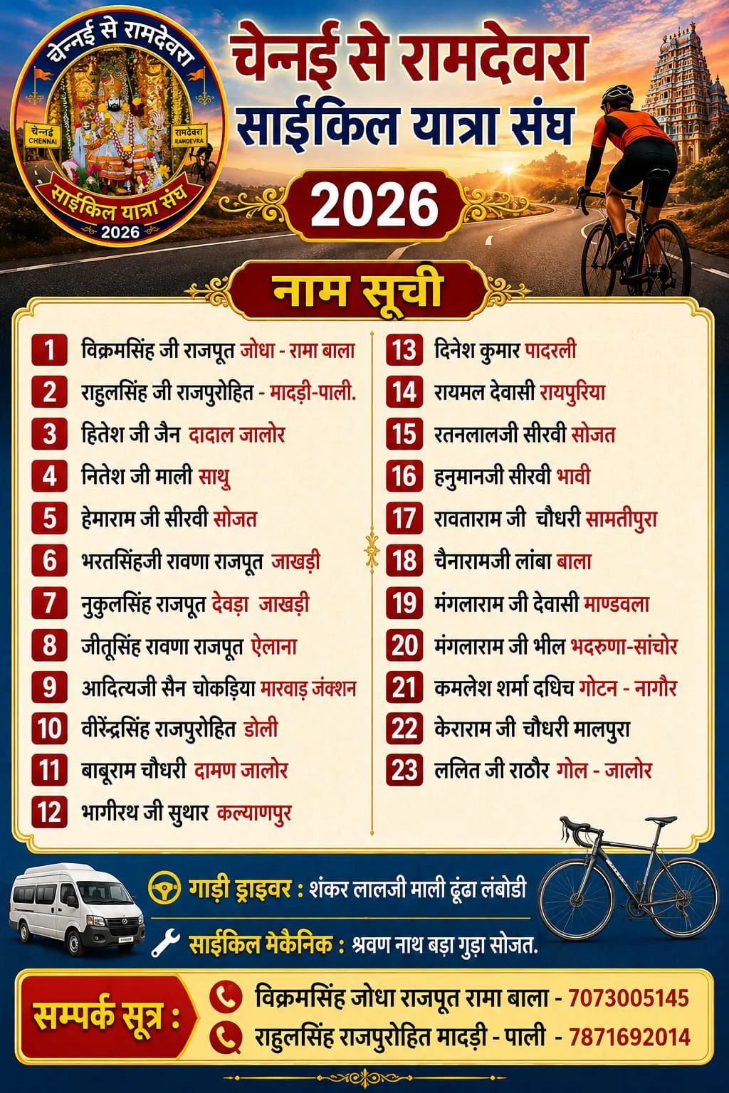 आस्था का अनोखा सफर: दक्षिण से मरुधरा तक भक्ति की बयार, चेन्नई से रामदेवरा के लिए 23 श्रद्धालुओं की साइकिल यात्रा रवाना – फोटो 3