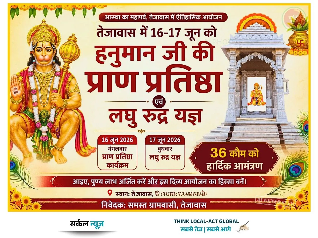 मारुति नंदन के स्वागत में सजा मारवाड़ का तेजावास, संतों के सानिध्य में गूंजेंगे वैदिक मंत्र