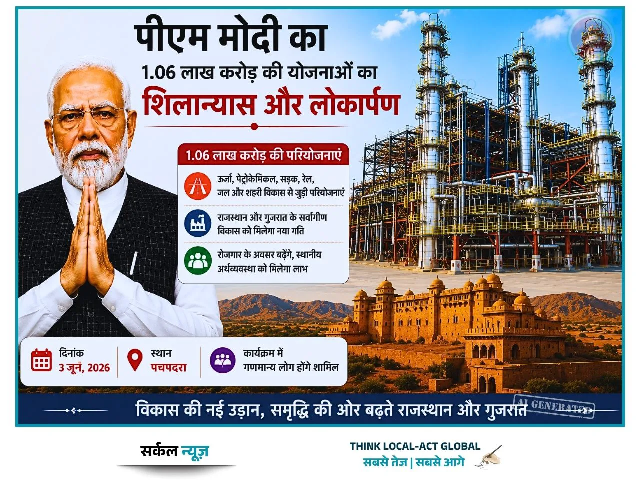 महा-परियोजनाओं की सौगात: पीएम मोदी का राजस्थान और गुजरात दौरा, 1.06 लाख करोड़ की योजनाओं का होगा शिलान्यास और लोकार्पण