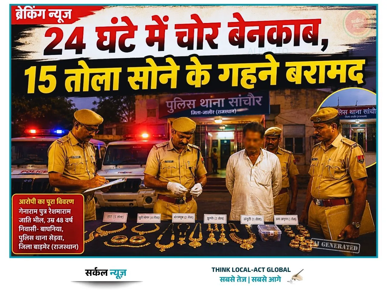 24 घंटे में चोर बेनकाब, 15 तोला सोने के गहने बरामद