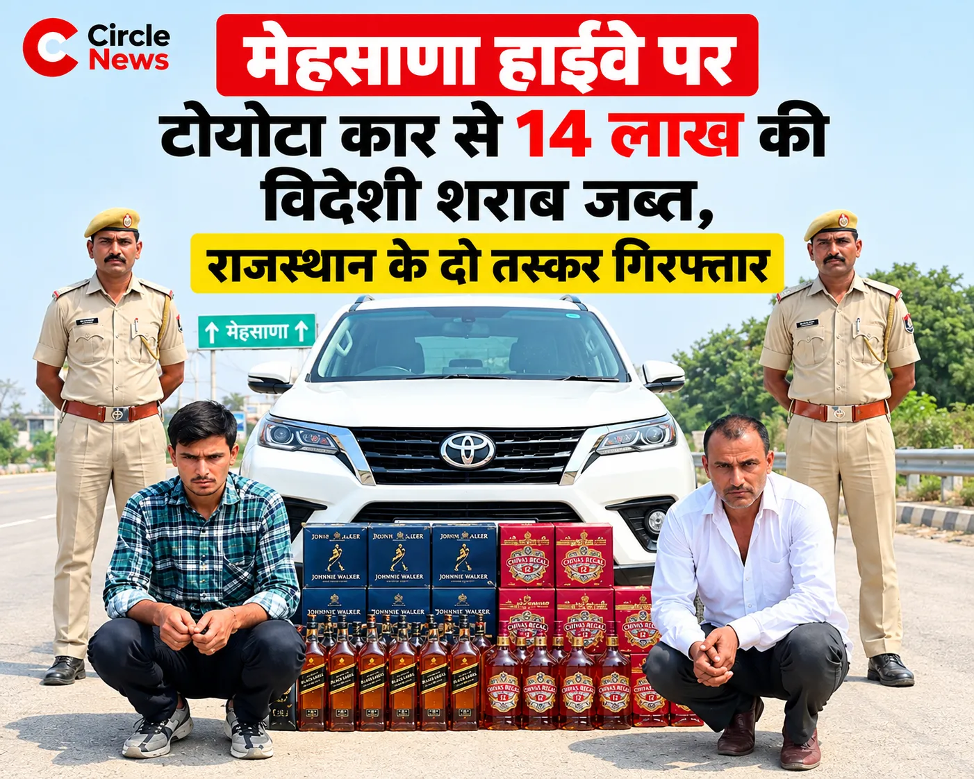 मेहसाणा हाईवे पर टोयोटा कार से 14 लाख की विदेशी शराब जब्त, राजस्थान के दो तस्कर गिरफ्तार | Circle News